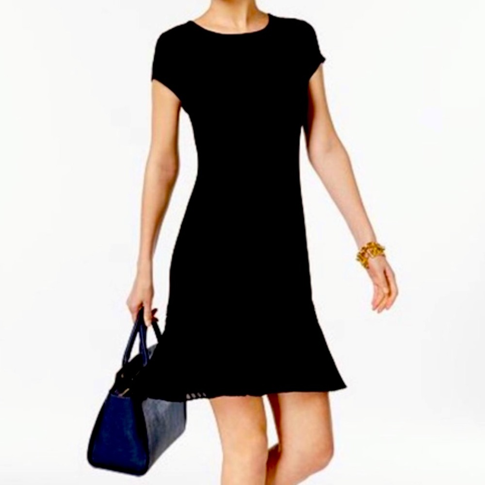 Michael Kors Black Pleat Hem Shift Dress
